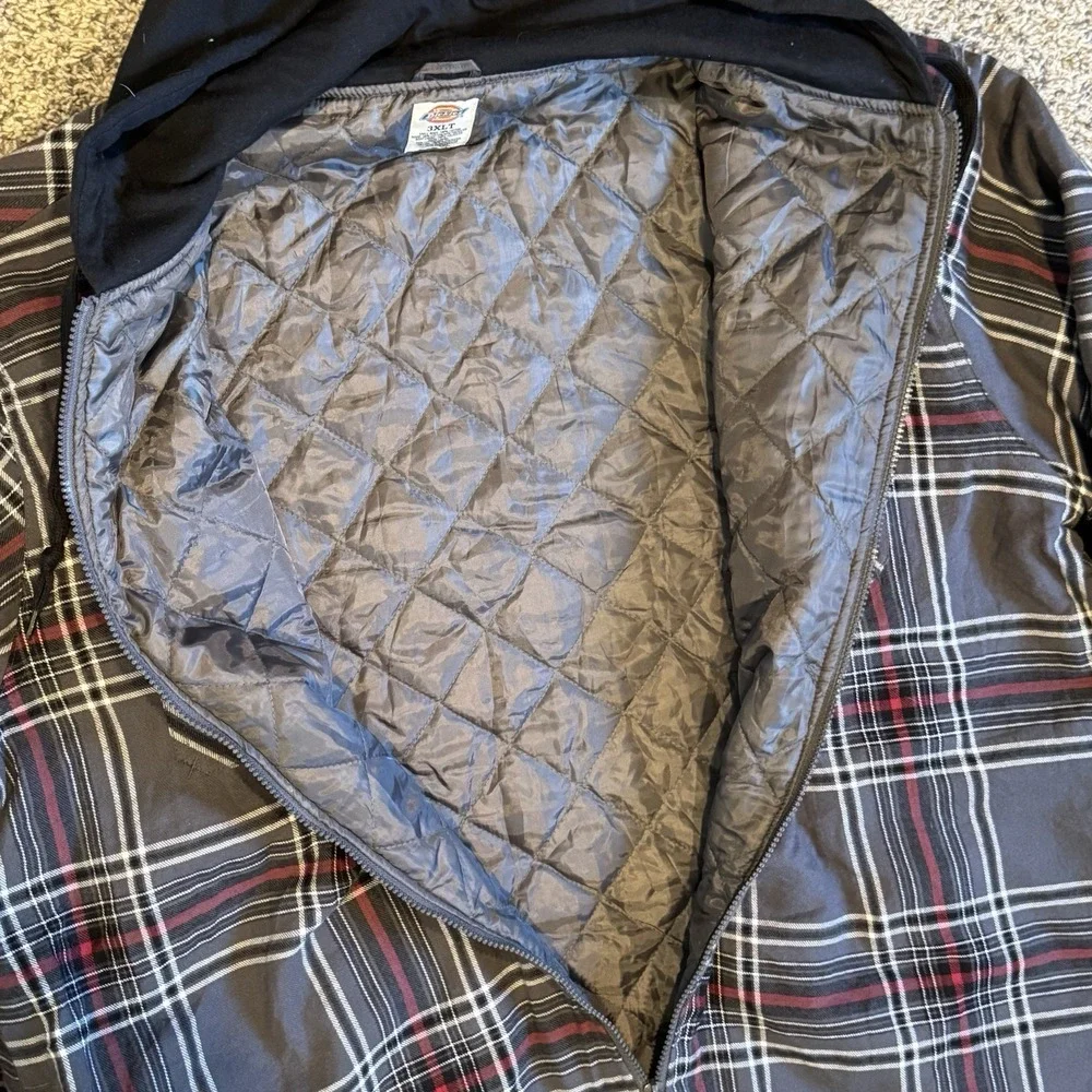 Genuine Dickies Mens Plaid Hooded Flannel Shirt Jacket Quilted Lined Grey 3XLT